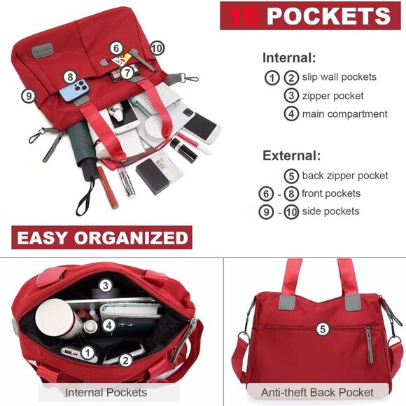 Tote Bag for Women,Multi Pockets Shoulder Handbag,Nurse Bag for Work,Large Cross - Picture 5 of 6